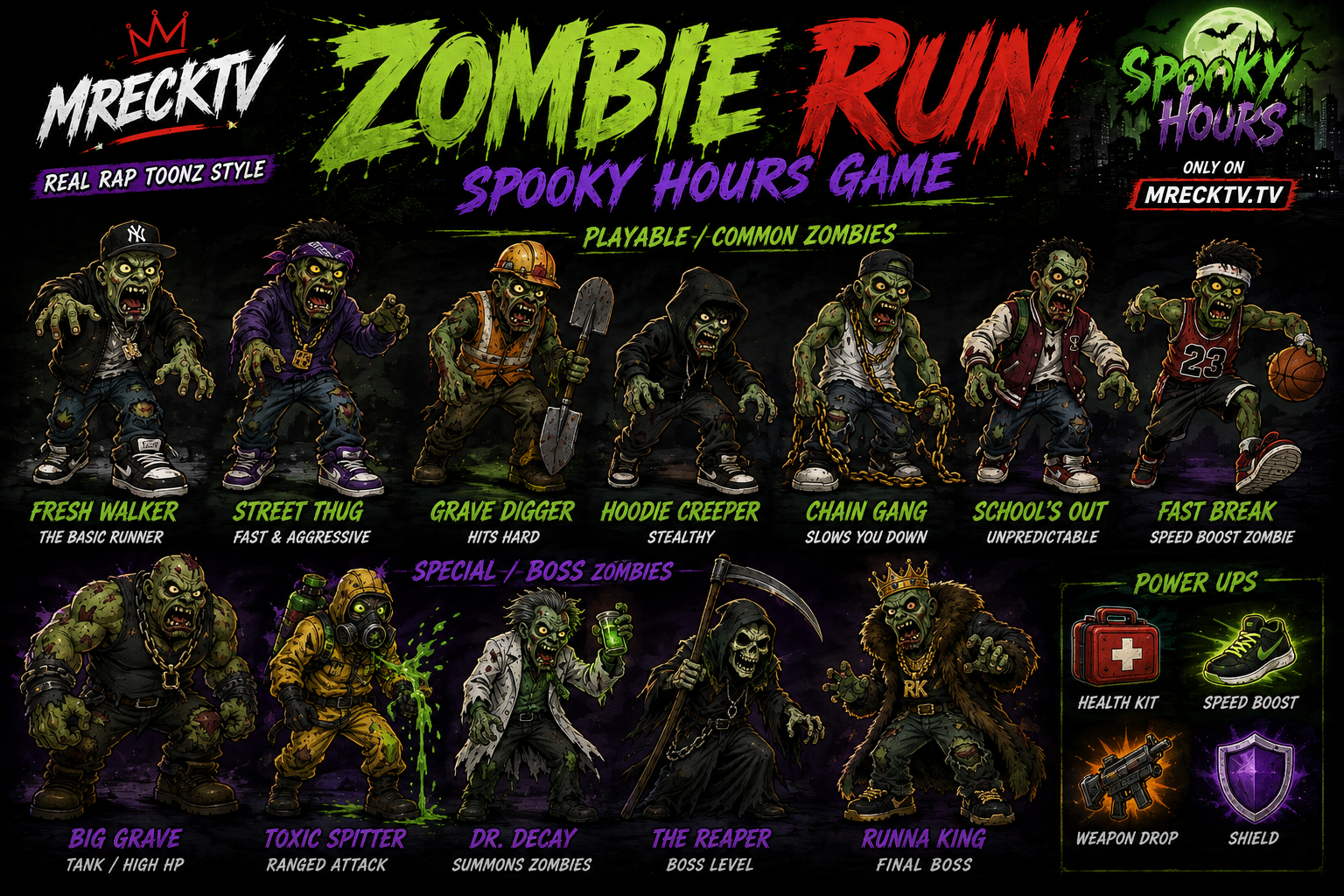 Spooky Hours: Zombie Run — new free game, MRECKTV x Spooky Hours, new season Halloween 2026, full character roster